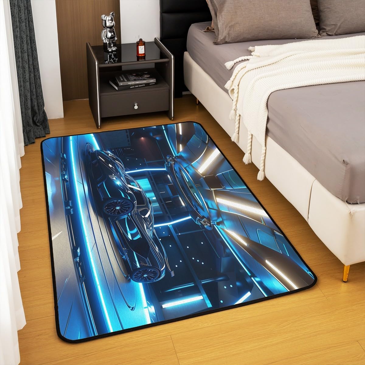Erosebridal Speed Car Area Rug 5x7 for Bedroom,Racing Car Carpet for Living Room,Neon Fast Sport Car Indoor Floor Mat,Extreme Sport Decorative Rug Non Slip