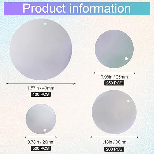 Miniatura 3 de PAGOW 1050 lentejuelas grandes para manualidades, 0.787 in, 0.984 in, 1.181 in, 1.575 in, tamaño surtido, lentejuelas planas, redondas, sueltas,