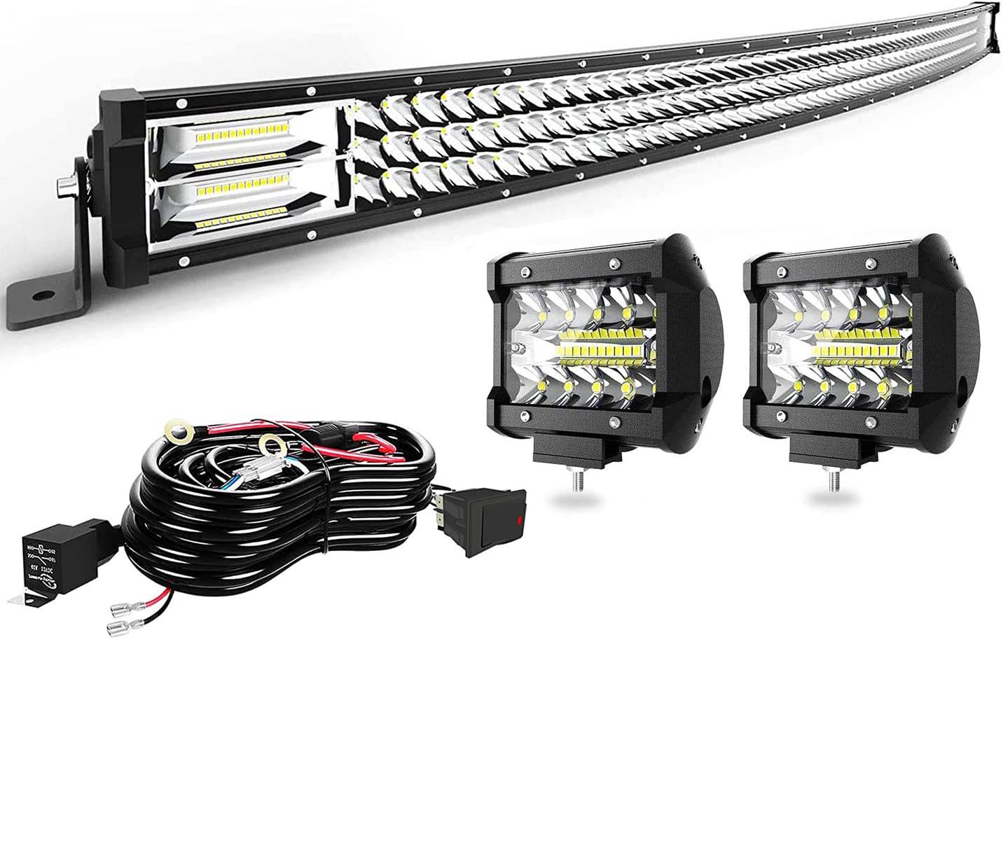 Photo 1 of **LIGHT BAR ONLY** LED Light Bar TERRAIN VISION 50 Inch 684W Curved Triple Row SPot Flood Light Bar with Wiring Harness for Trucks Polaris ATV UTV Jeep Boats 50Inch Light Bar Clear,White