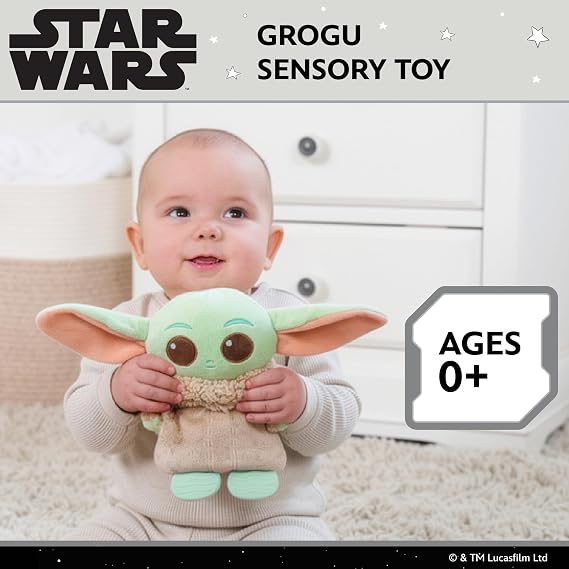 Kids Preferred Star Wars: THE Mandalorian Grogu On the Go Sensory Toy - with Teether, Crinkle Sounds, Tactile Ribbons, On the Go Strap, for Ages 0 yrs+