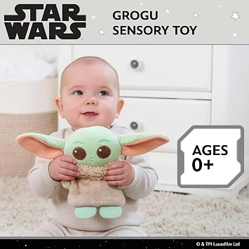 Kids Preferred Star Wars: THE Mandalorian Grogu On the Go Sensory Toy - with Teether, Crinkle Sounds, Tactile Ribbons, On the Go Strap, for Ages 0 yrs+