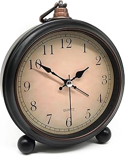 TooTa Vintage Retro Analog Alarm Clock, 4 inch Super Silent Non Ticking Small Clock with Night Light, Battery Operated, Si...