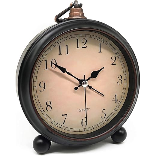 Too Ta Vintage Retro Analog Alarm Clock, 4 inch Super Silent Non Ticking Small Clock with Night