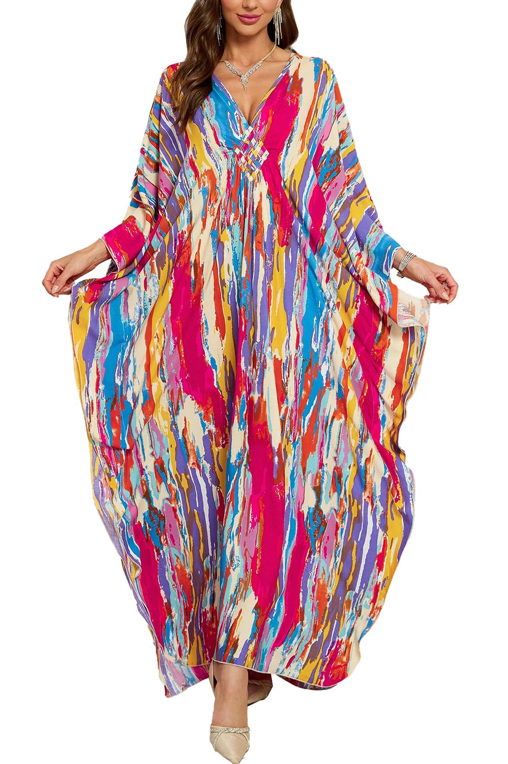 L-Peach Women's Fuchsia Summer Long Beach Dress Kimono Maxi Kaftan Cover Ups