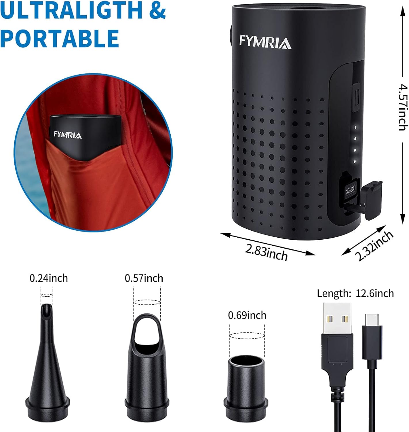 FYMRIA Electric Air Pump, Portable Quick-Fill Air Pump with 3 Nozzles, USB 4000mAh Battery Rechargeable Inflator Deflator Pump for Air Mattress Bed, Swimming Ring, Inflatable Pool Toys : Home & Kitchen