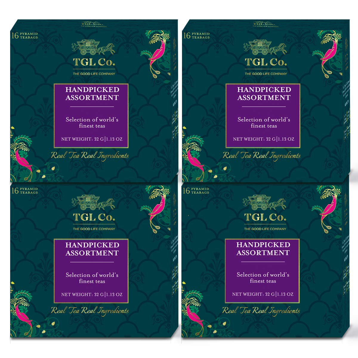 TGL 100 Natural Green Tea Sampler Box, 64 Tea Bags Sampler Tea