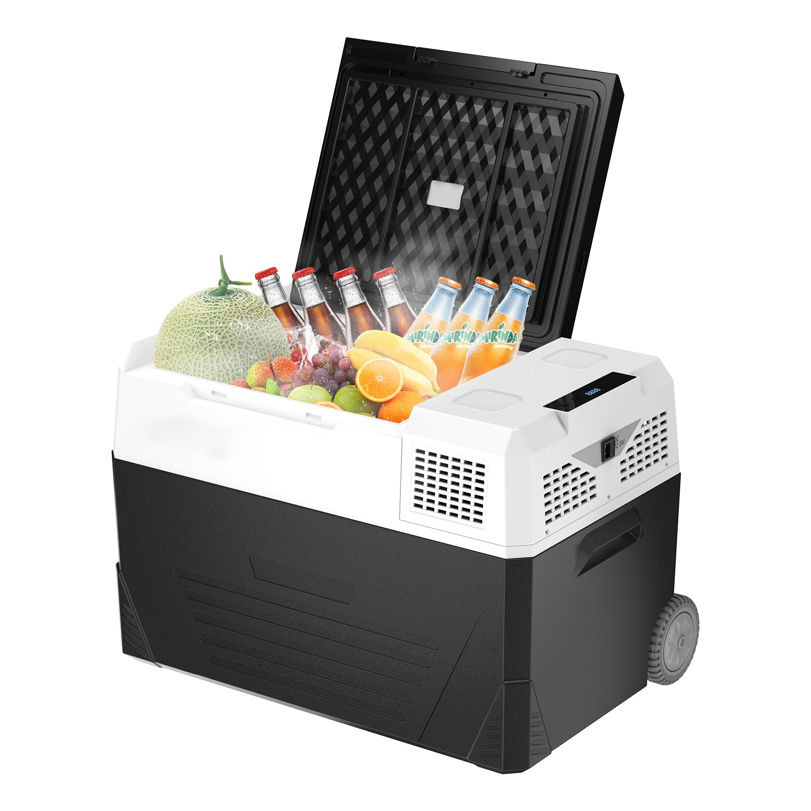 WANNYTON 58L Frigo Portatile a Compressore, Frigorifero Elettrico 12/24/100-240 V, Mini Frigo per Auto, Camper, Barca, con Ruote e Maniglia di Trasporto, con Cavi AC/DC