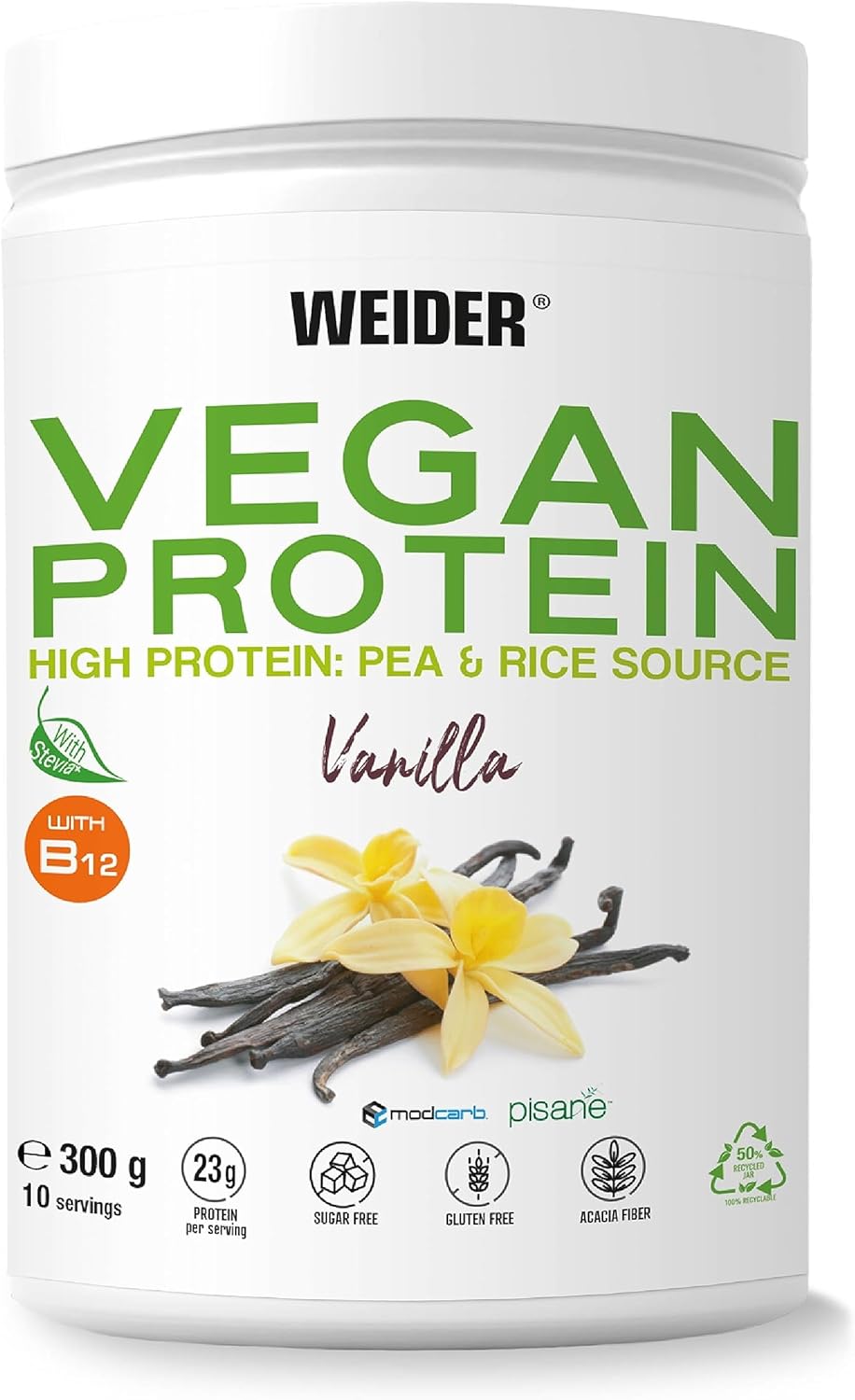 Weider Vegan Protein (300g) Vanilla Flavour. 23g Protein/dose, Pea
