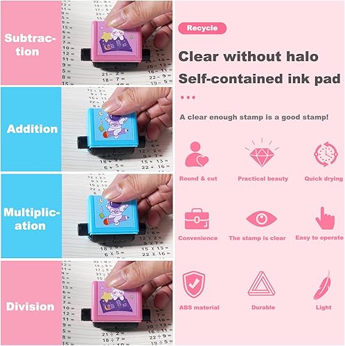 Miniatura 2 de Sellos de rodillo de matemáticas para niños, 4 sellos de división de multiplicación de enseñanza de suma y resta, práctica de matemáticas
