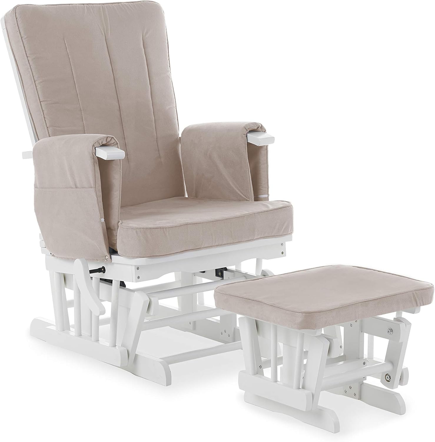 Obaby Deluxe Reclining Glider Chair and Stool Cushion, White with Sand