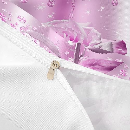 Miniatura 6 de Manfei Juego de funda de edredón de 3 piezas con diseño de rosas rosadas y diamantes, para decoración de habitación de niños, niñas y adultos, funda