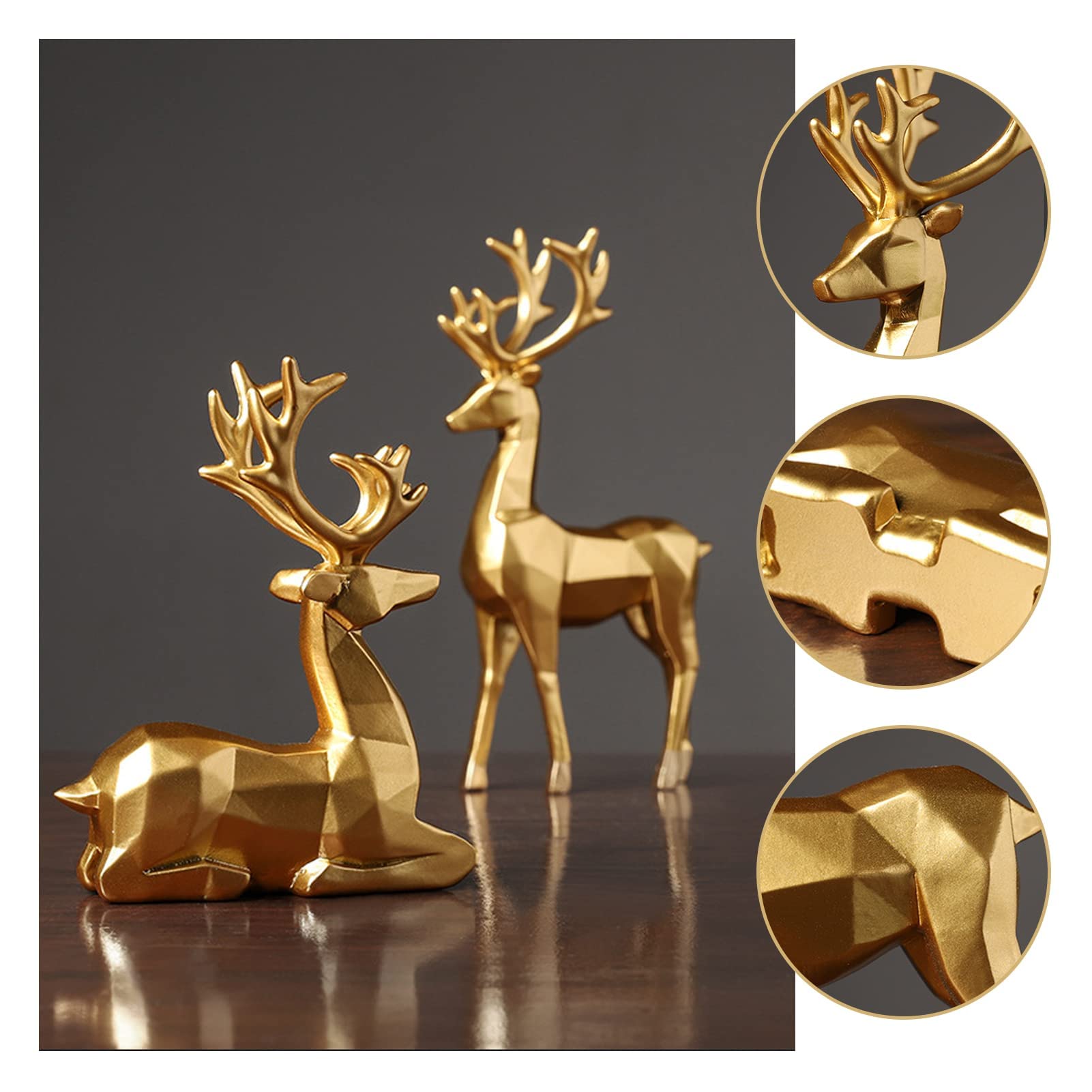 Amazon.co.jp: 鹿の像座る鹿の装飾品の動物の人形、2個の鹿の彫像と
