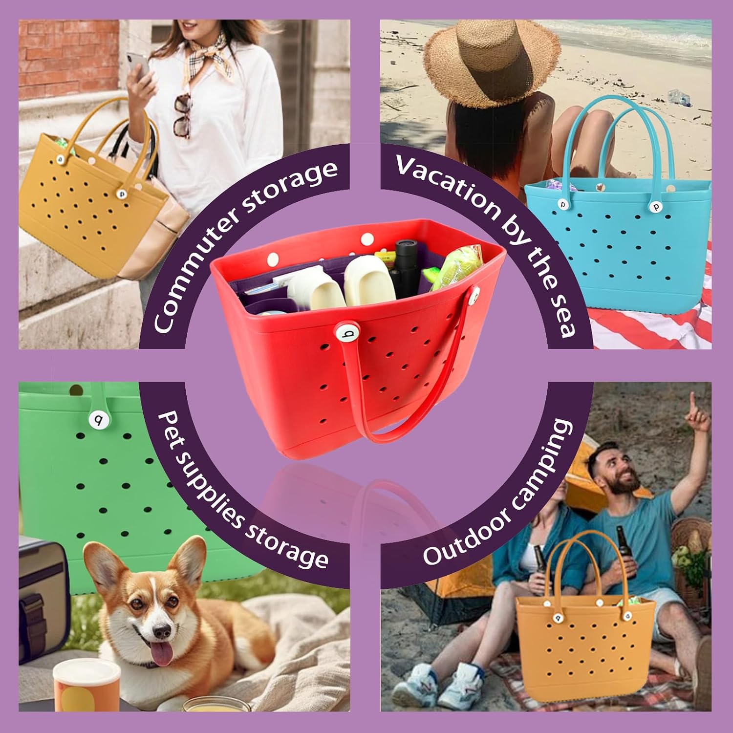 Lckaey Beach Bag Accessories for bogg bag Large Organizer Storage Bag for Bogg Bag Organizing divider cooler insert 3018Purple-L image 5