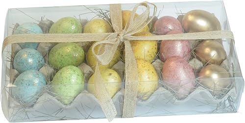Juego de 18 huevos de Pascua de tono dorado en azul verde crema amarillo rosa y dorado huevos de Pascua artificiales decorados de 225 pulgadas