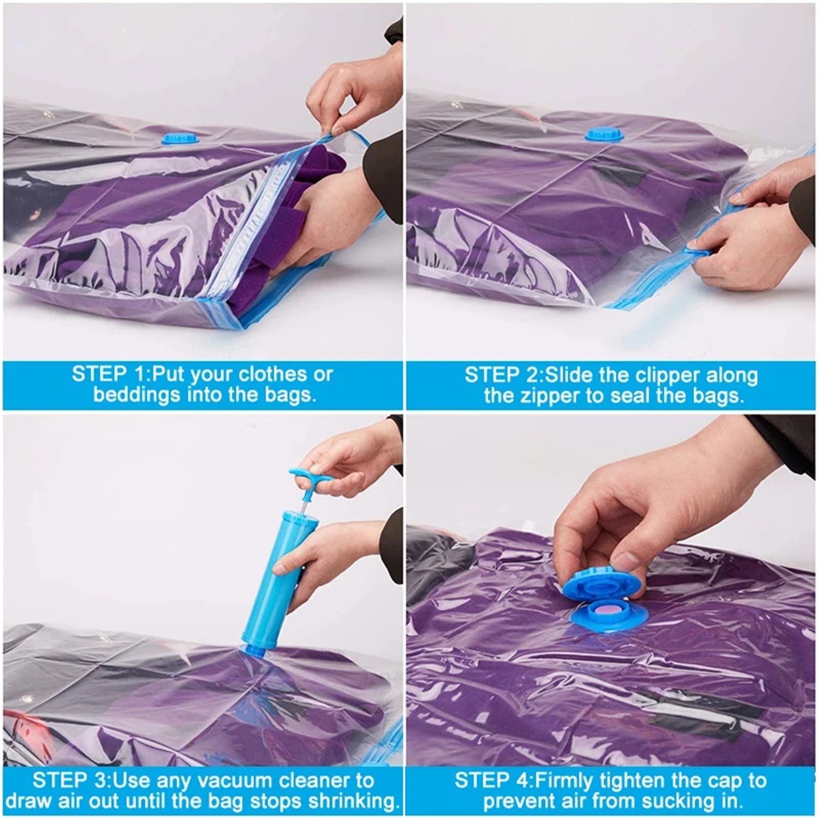 Bolsas de Compresión al Vacío Paquete de 8 bolsas almacenamiento al vacío | For ropa Almohadas Ropa de cama Manta Más espacio Ahorre bolsas de viaje de compresión(8PCS 50x70cm)