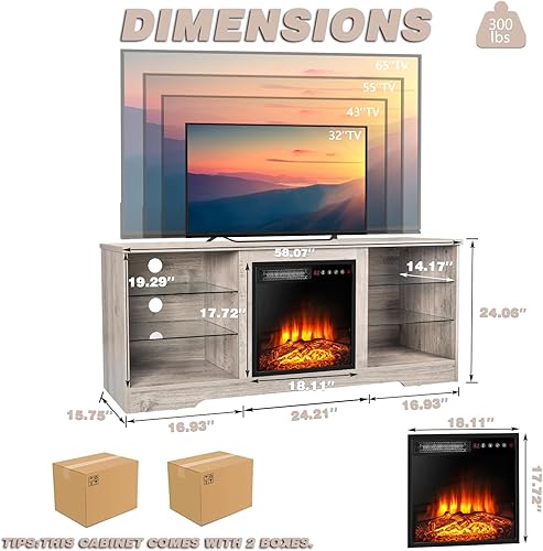 Miniatura 7 de LEMBERI Soporte de TV con chimenea para televisores de hasta 65 pulgadas, centro de entretenimiento moderno LED con calentador de chimenea eléctrico