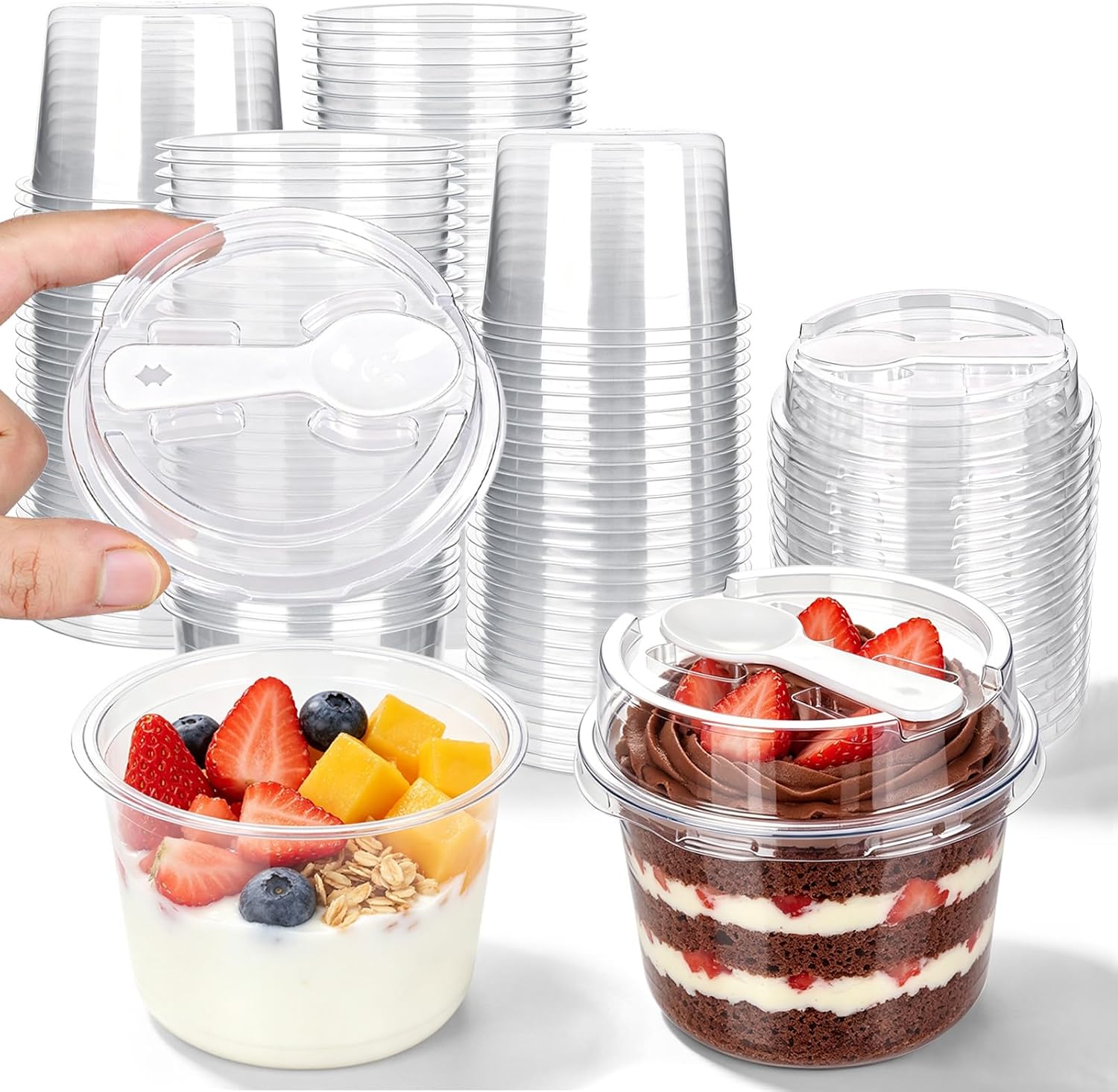 50Packs 8.5 oz Plastic Dessert Cups Clear Acai Bowls with Lids Spoons