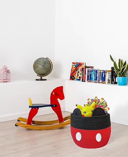 Miniatura 4 de BEZJIXHH Mickey Mouse - Canasta de almacenamiento de juguetes de cuerda de algodón tejida con asas, organizador de juguetes para cuarto de bebé,