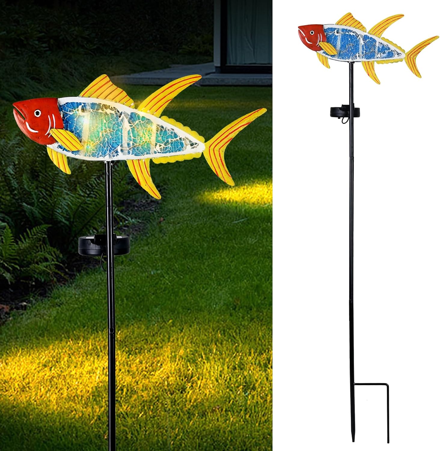 Yiosax-Solar Outdoor Lights Decorative-Yard Outdoor Decorative - Garden Stakes Fish Decorative Waterproof 7 LED Light Decor Ocean Beach Theme for Lawn Path Yard Decoration Gift Idea