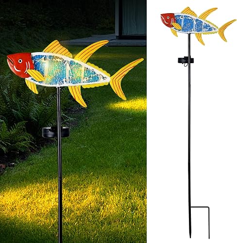 Solar Outdoor Lights Decorative-Yard Outdoor Decorative - Garden Stakes Fish Decorative Waterproof 7 LED Light Decor Ocean Beach Theme for Lawn Path Yard Decoration Gift Idea