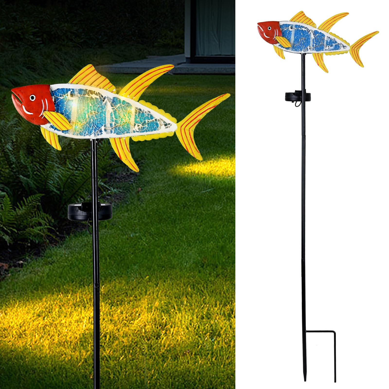 Photo 1 of Yiosax-Solar Outdoor Lights Decorative-Yard Outdoor Decorative - Garden Stakes Fish Decorative Waterproof 7 LED Light Decor Ocean Beach Theme for Lawn Path Yard Decoration Gift Idea