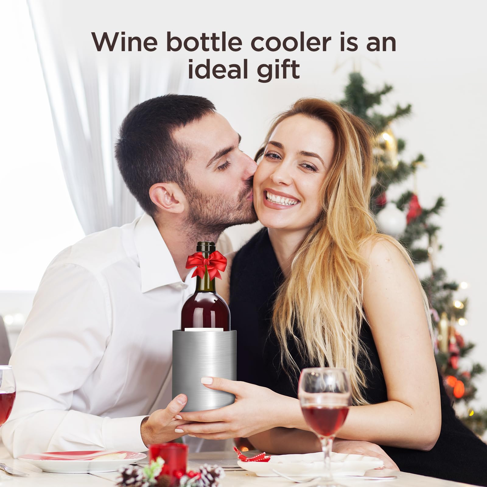 AiQInu 1.6L Refrigeratore per Bottiglie Vino, Refrigeratore per Vino a Doppia Parete in Acciaio Inox, Ø 12 cm, Altezza 19 cm, Adatto Alla Maggior Parte Bottiglie, Ideale per Casa o Viaggio