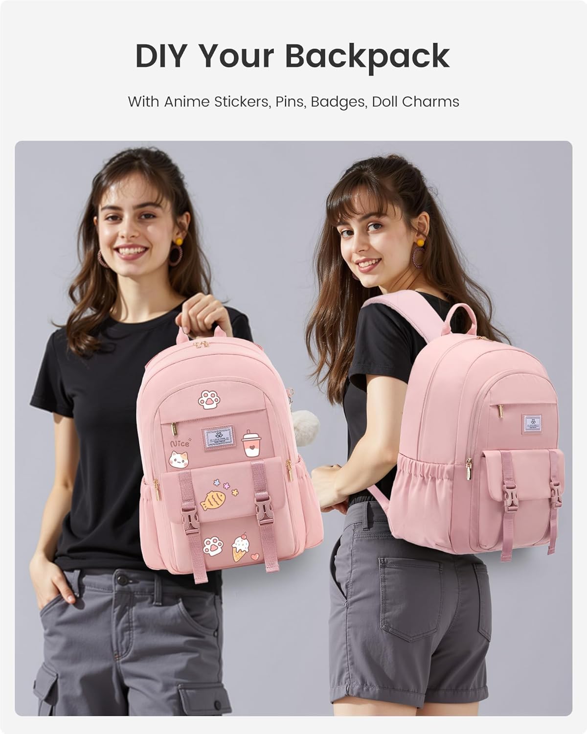 LOVEVOOK School Backpack for Girls Boys,Bookbag for Teen with Pouch Pocket for Large Capacity Cup, Waterproof School Bookbag, Preppy Backpack Travel Daypack with 15.6 inch Laptop Compartment - Image 9