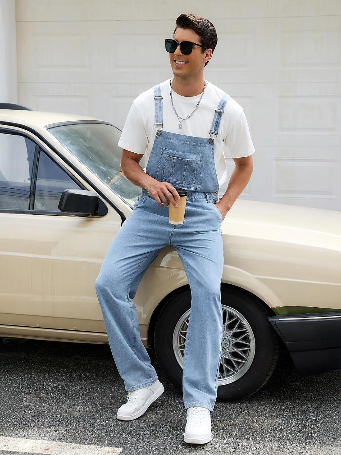 Men's Overalls Fashion Relaxed Fit Coveralls Work Utility Denim Romper Women Bib Jumpsuit with Zipper, Light Blue, S - Image 6