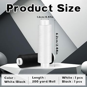 2 Pcs Sewing Thread, 200 Yards White Thread Black Threads