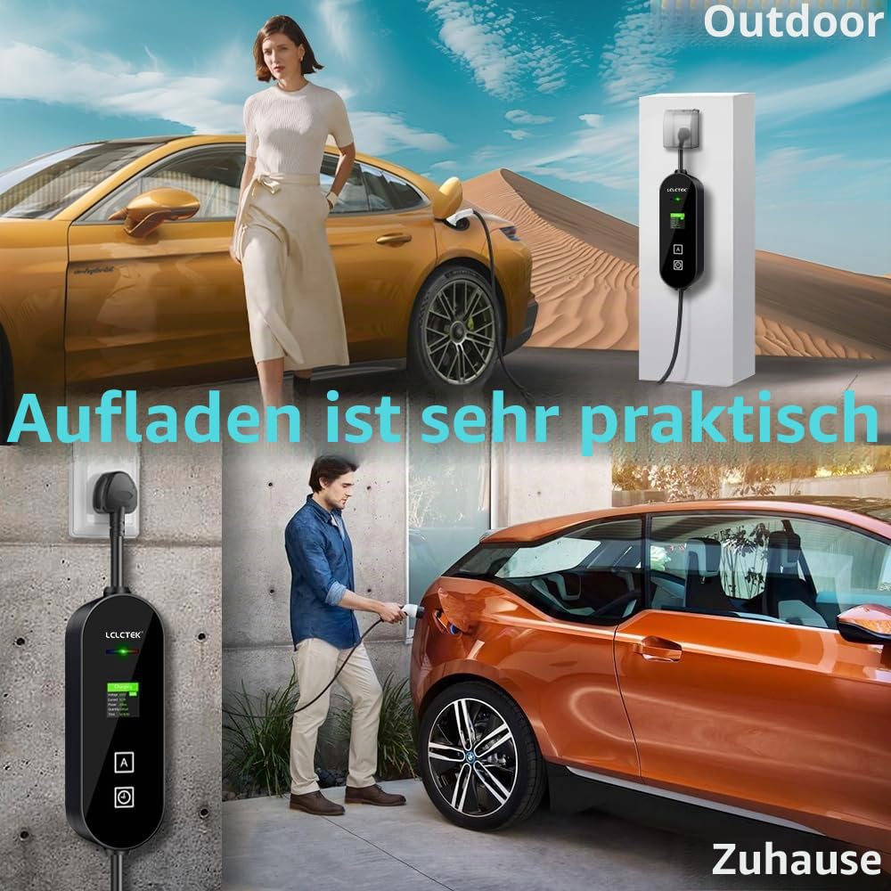 5m Typ 2 Ladekabel Schuko Stecker 3.68kW [1-phasig,8A～16A], EV Chargers mit Steuerbarer Digitalanzeige für PHEV/EV, EV Ladegerät Mobile wallbox ladekabel Auto typ 2 schuko tecker