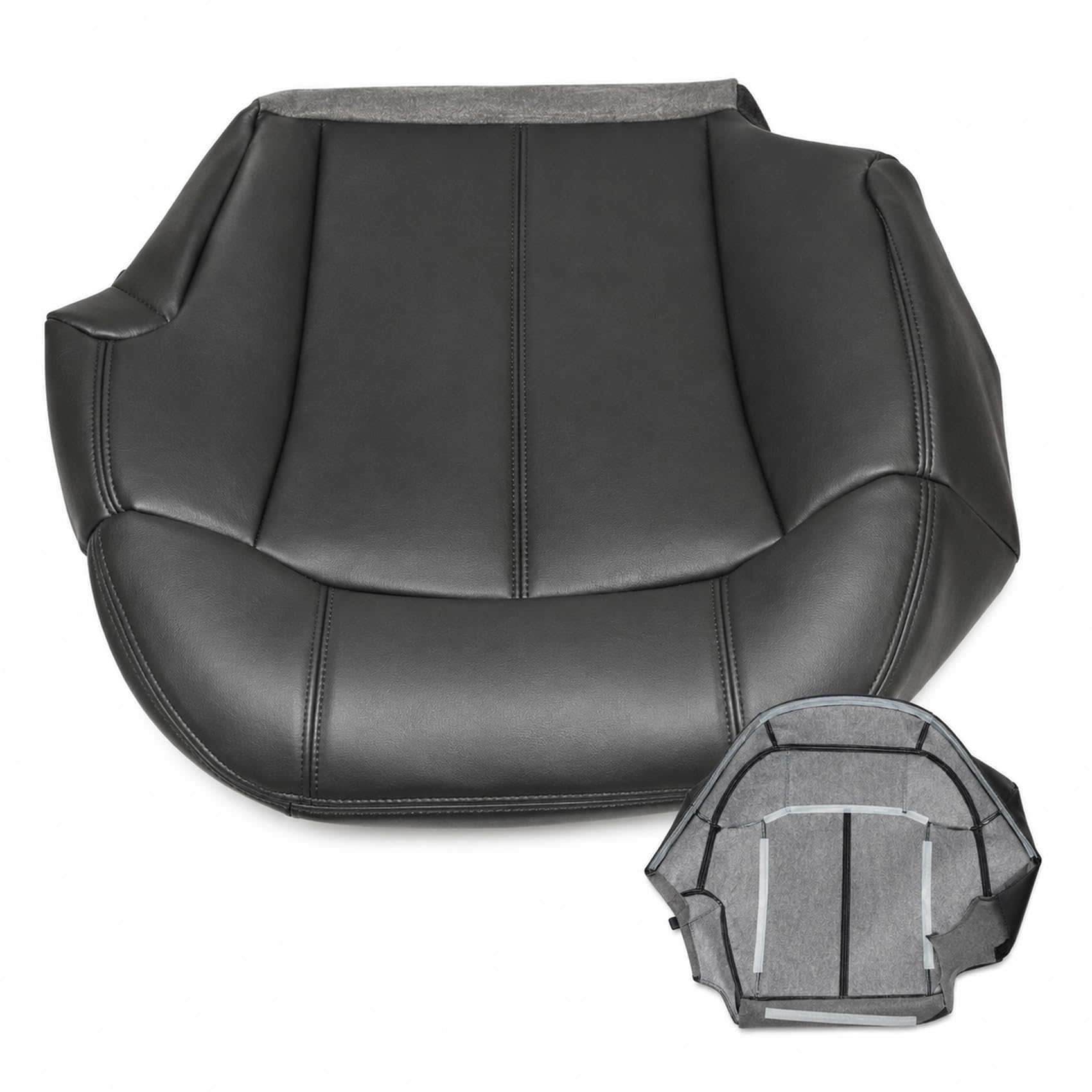Photo 1 of Priprilod Leather Driver Side Bottom Replacement Seat Cover Dark Gray?#122? Compatible with Chevy Tahoe Silverado ?GMC Sierra 1500 2500 3500 HD 1999 2000 2001 2002