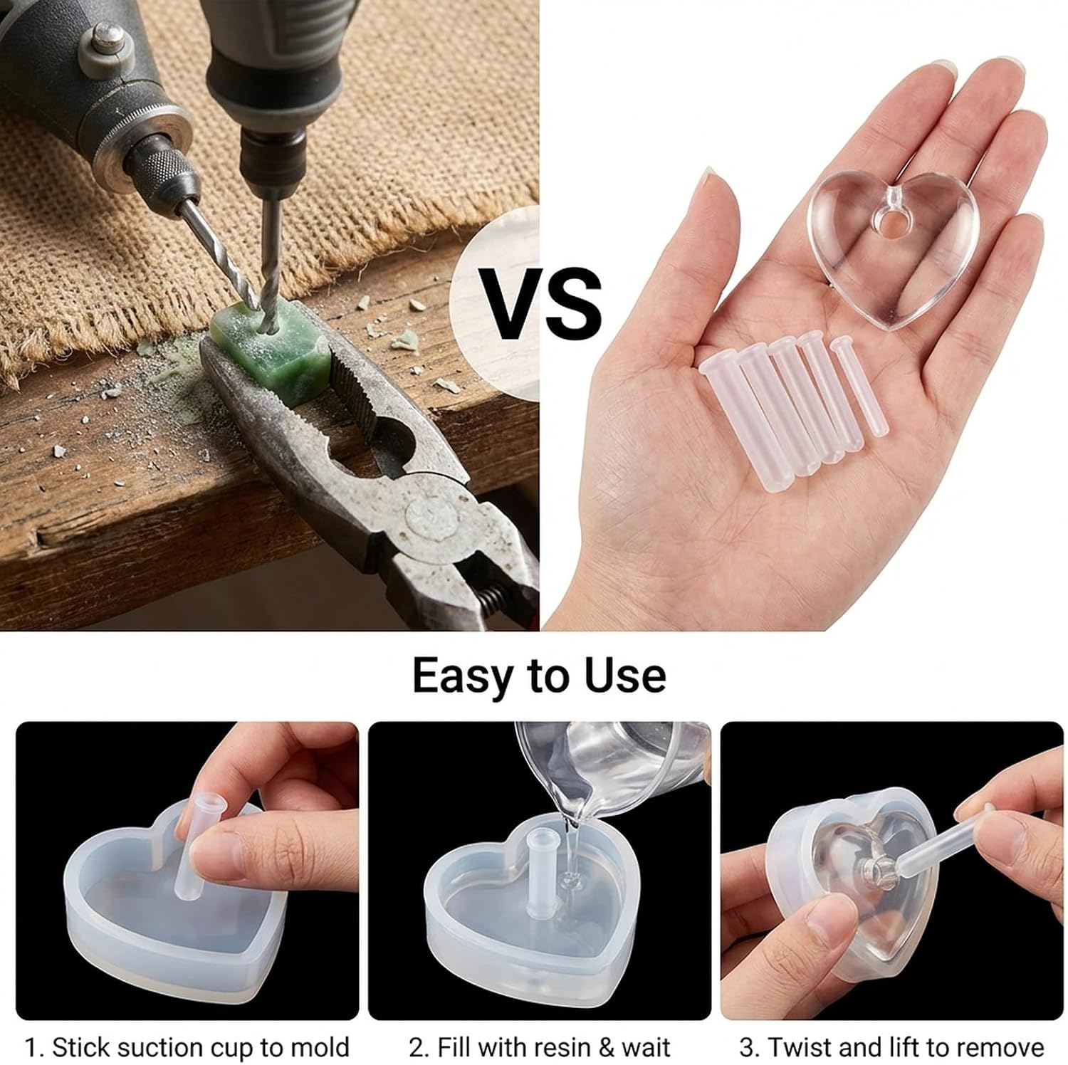 25Pcs Hole Maker for Resin, Silicone Resin Hole Maker No Drill Hole Punch Tool Resins Supplies Accessories for Jewelry Making Earring Ornaments Keychain DIY Crafts Pendant 5 Sizes (3/4/5/6/8mm)