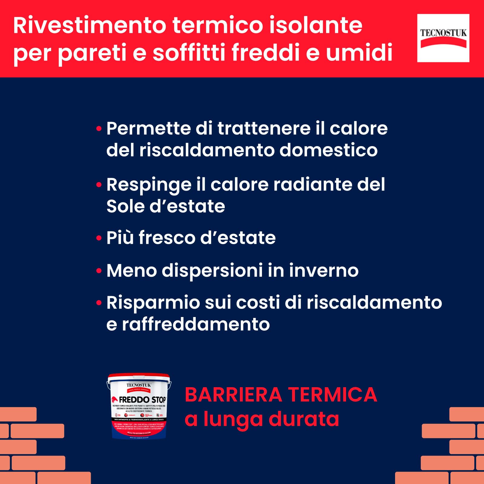 Eurocali Tecnostuk Freddo Stop Rivestimento Termico Traspirante Interni ed Esterni Termoisolante per Muri Freddi Umidi 2,5L + Kalorfix Fissativo Isolante Termico 1L - Made in Italy