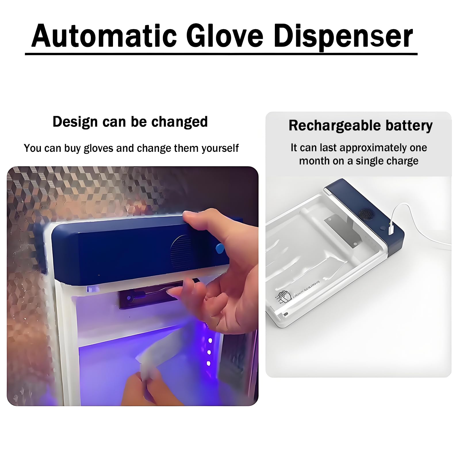 Dispensador automático de guantes, máquina de guantes desechable portátil con esterilización UV, montaje en pared, recargable, uso rápido, incluye 100 guantes