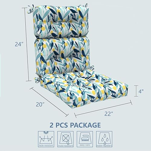 Miniatura 3 de LVTXIII Paquete de 2 cojines de respaldo alto para exteriores, 22 pulgadas de ancho x 20 pulgadas de profundidad, cojines para asiento y respaldo