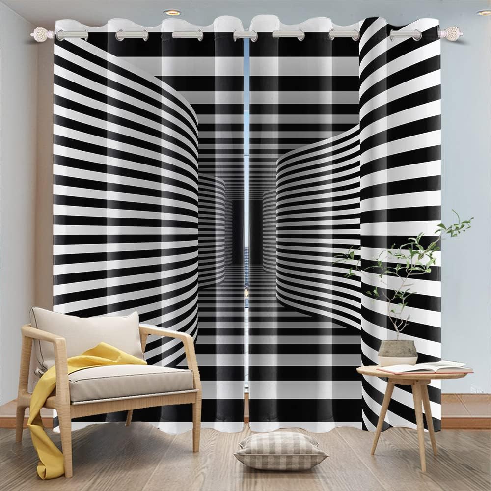 Yeele 53x85inches Black and White Stripe Drapes with Grommets for Bedroom Living Room Decor Art Window Treatment Drapes 2 Panels Set Waterproof Polyester Thermal Insulated Printed Blackout Curtain