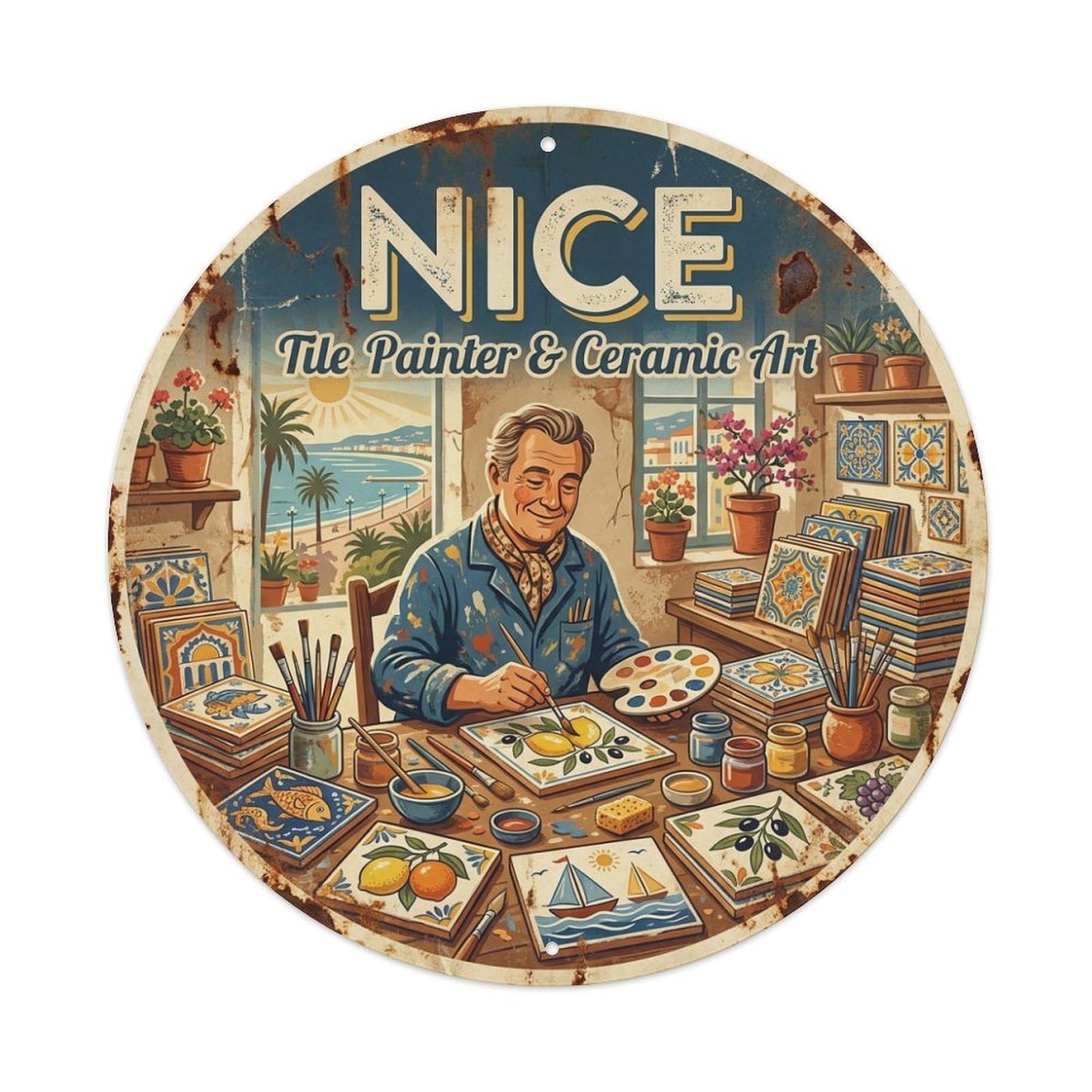 Olhnbad Style Craft Culture Tile Painter Ceramic Nice Travel Metal Tin Sign
