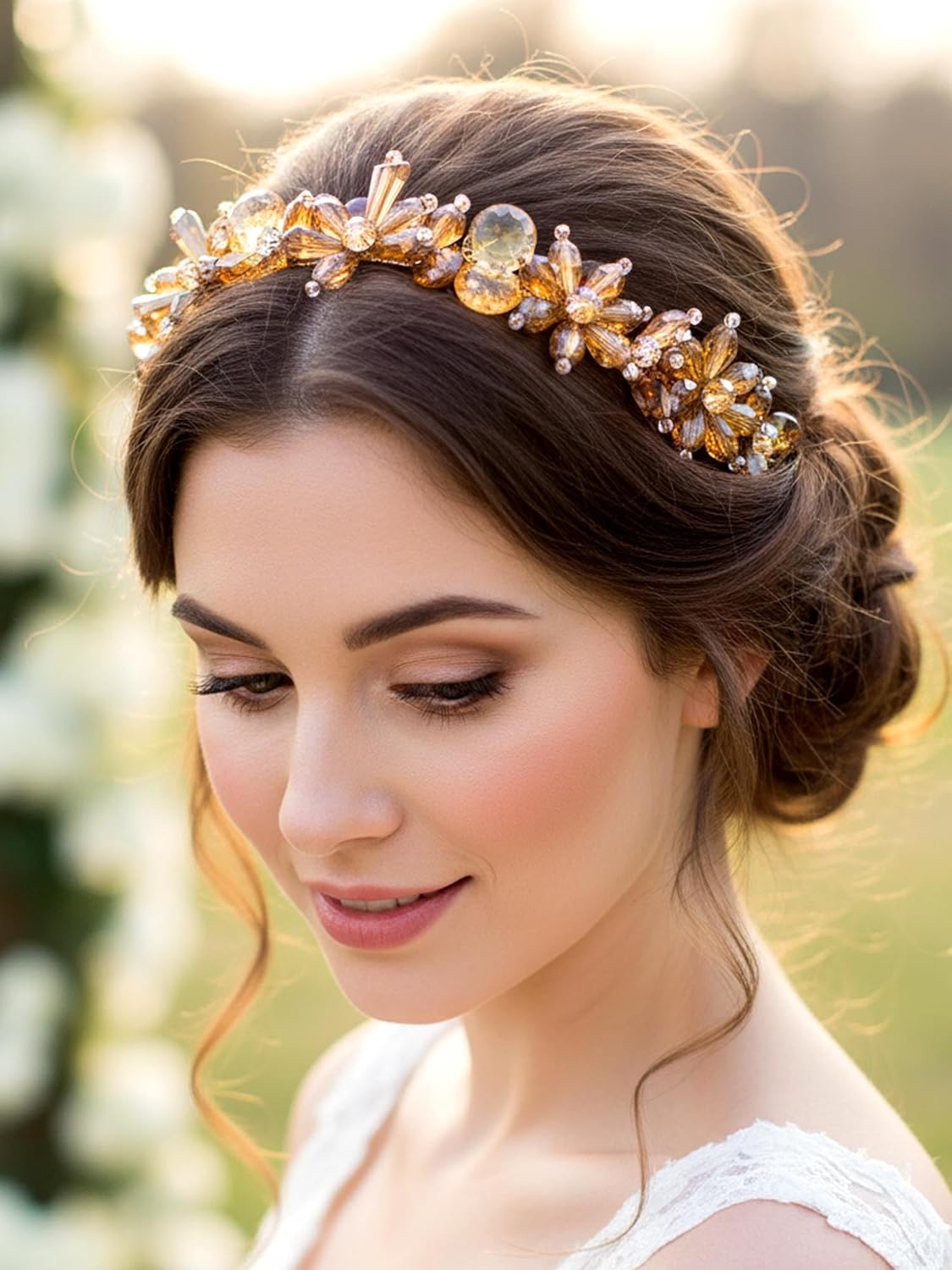 Formery Yellow Crystals Headband Gold Sparkle Crystal Hair Band Party Prom Wedding Floral Beads Headpiece Accessories for Women - Image 5