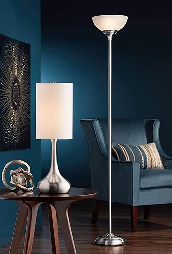 Miniatura 8 de 360 Lighting Lámpara de mesa industrial moderna en forma de gota, de 24.5 pulgadas, níquel cepillado de alto, metal, plata, metal, tela blanca,