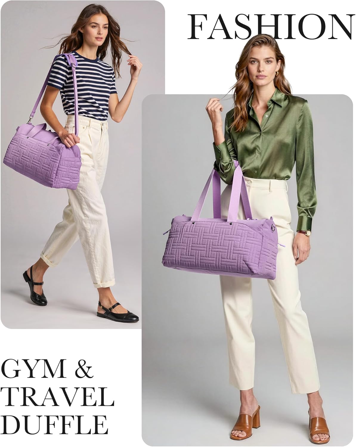 Travel Duffle Bag, Weekender Bags for Women, Quilted Carry On Tote Bags with Laptop Compartment for Travel, Gym, Yoga, Work, Overnight, Weekend, Water Resistant, Purple - Image 2