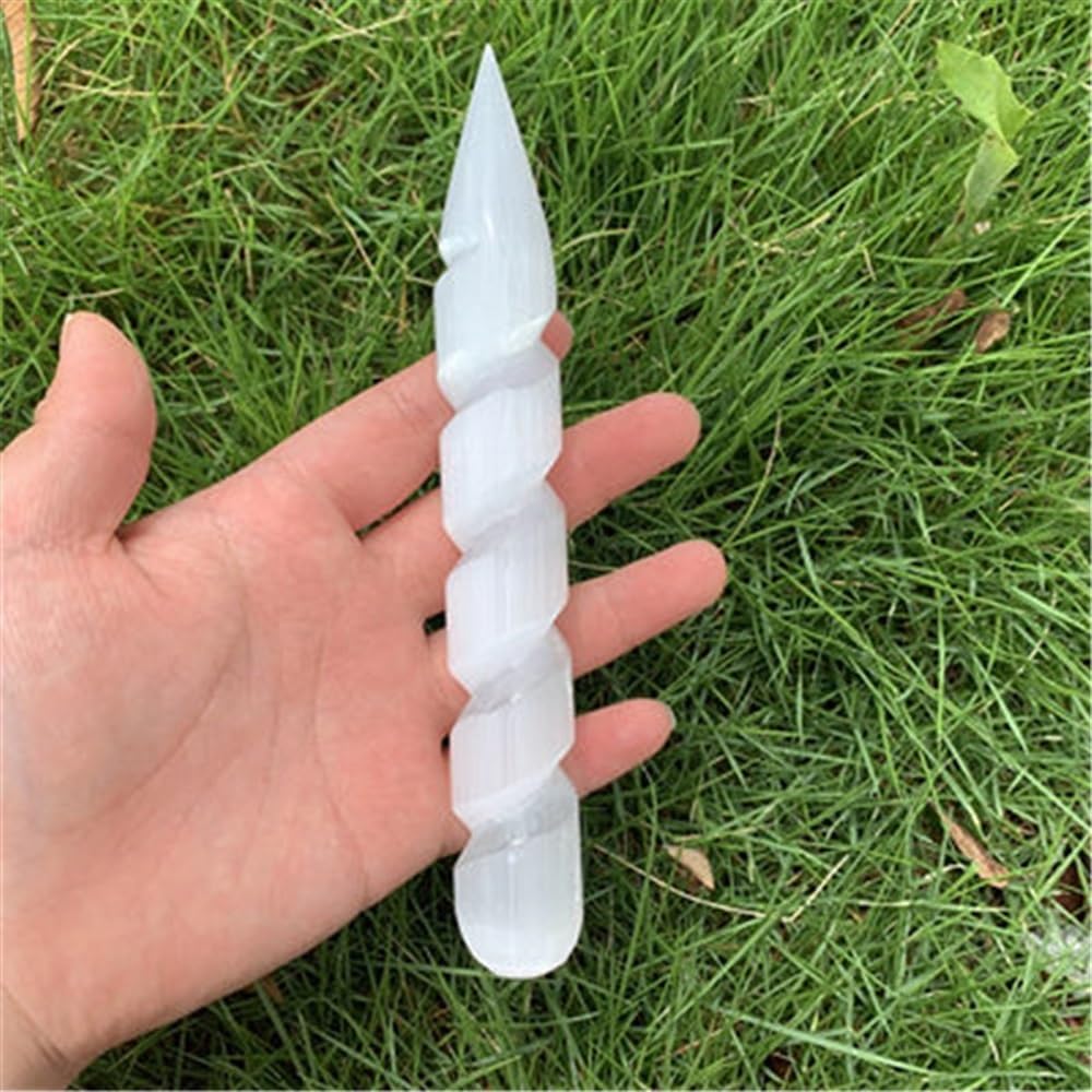 KatLin Natural Selenite Lamp Carved Pyramid Tower Healing Crystal Wand Palm Stone Witchcraft Ornament White Dish Gift Ornaments (Size : 2pc)