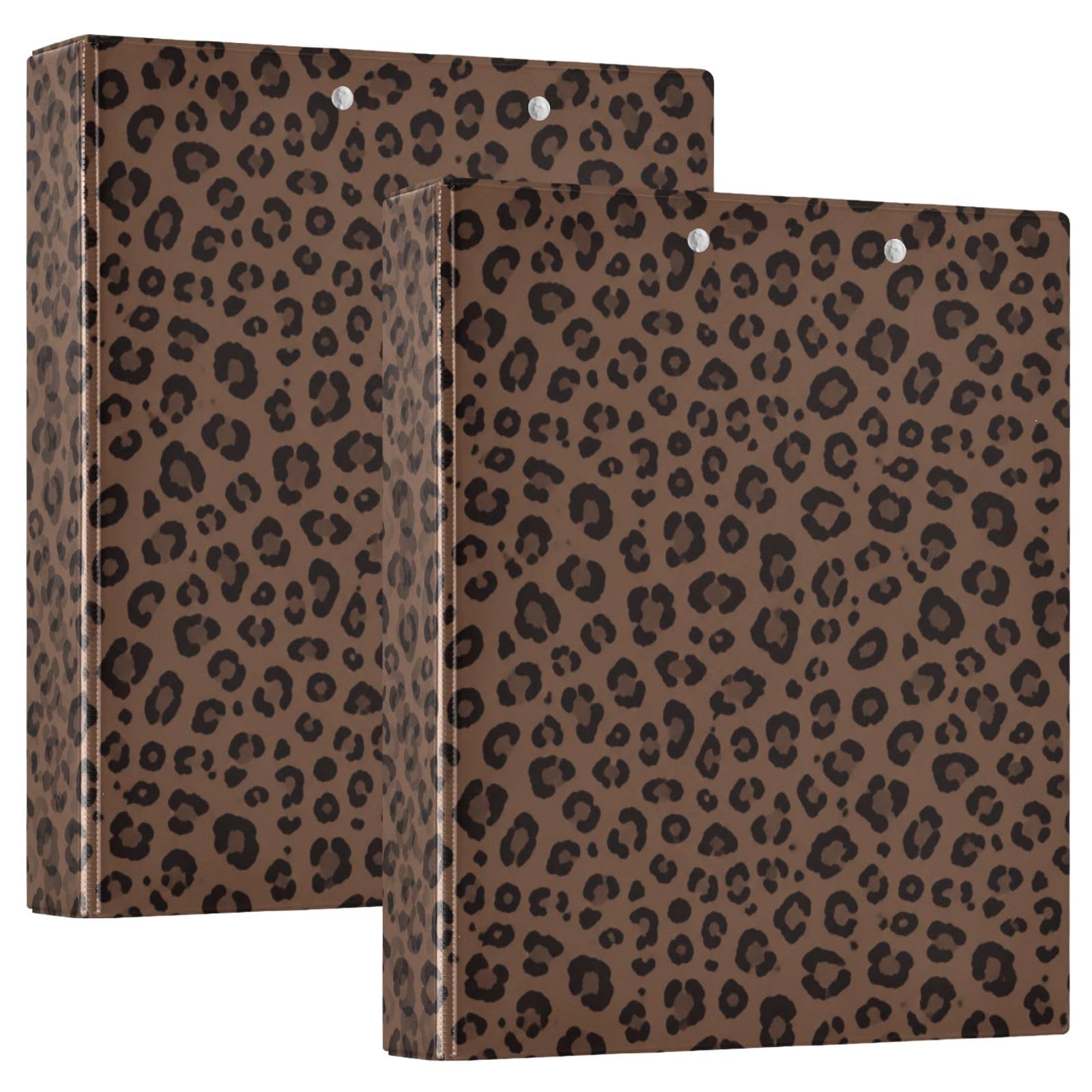 Raccoglitore a 3 anelli con stampa leopardata, 3,8 cm, rotondi, contiene 200 fogli, 3 raccoglitori ad anelli con clip in metallo antiscivolo