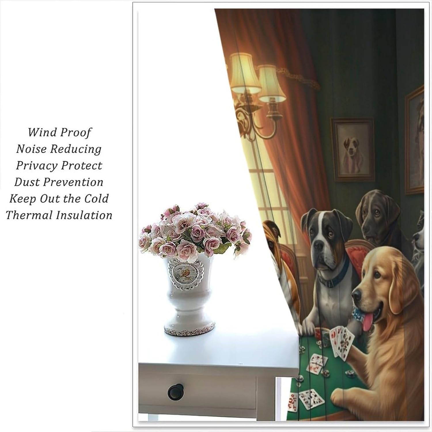 Poker Curtains, Funny Animal Dogs Playing Cards Print Blackout Window Treatments, Rod Pocket Thermal Insulated Drapes 2 Panel Sets for Bedroom Living Room Poker Room, 42" W X 54" L