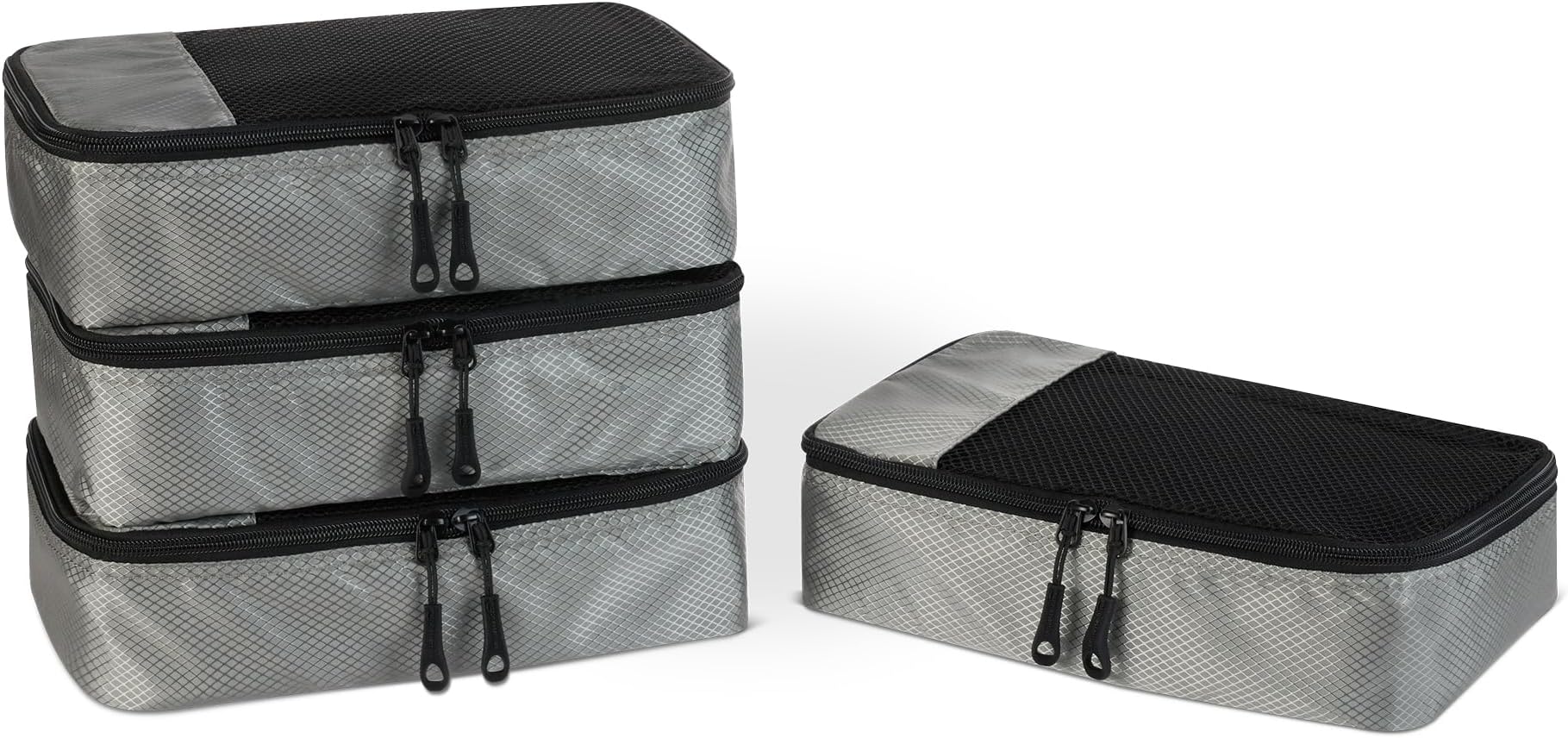 Amazon Essentials 4-Piece Packing Cubes Travel Accessories Set, Luggage Organiser with Double Zip, Mesh Top, Polyester, Small, Grey (Previously Amazon Basics)