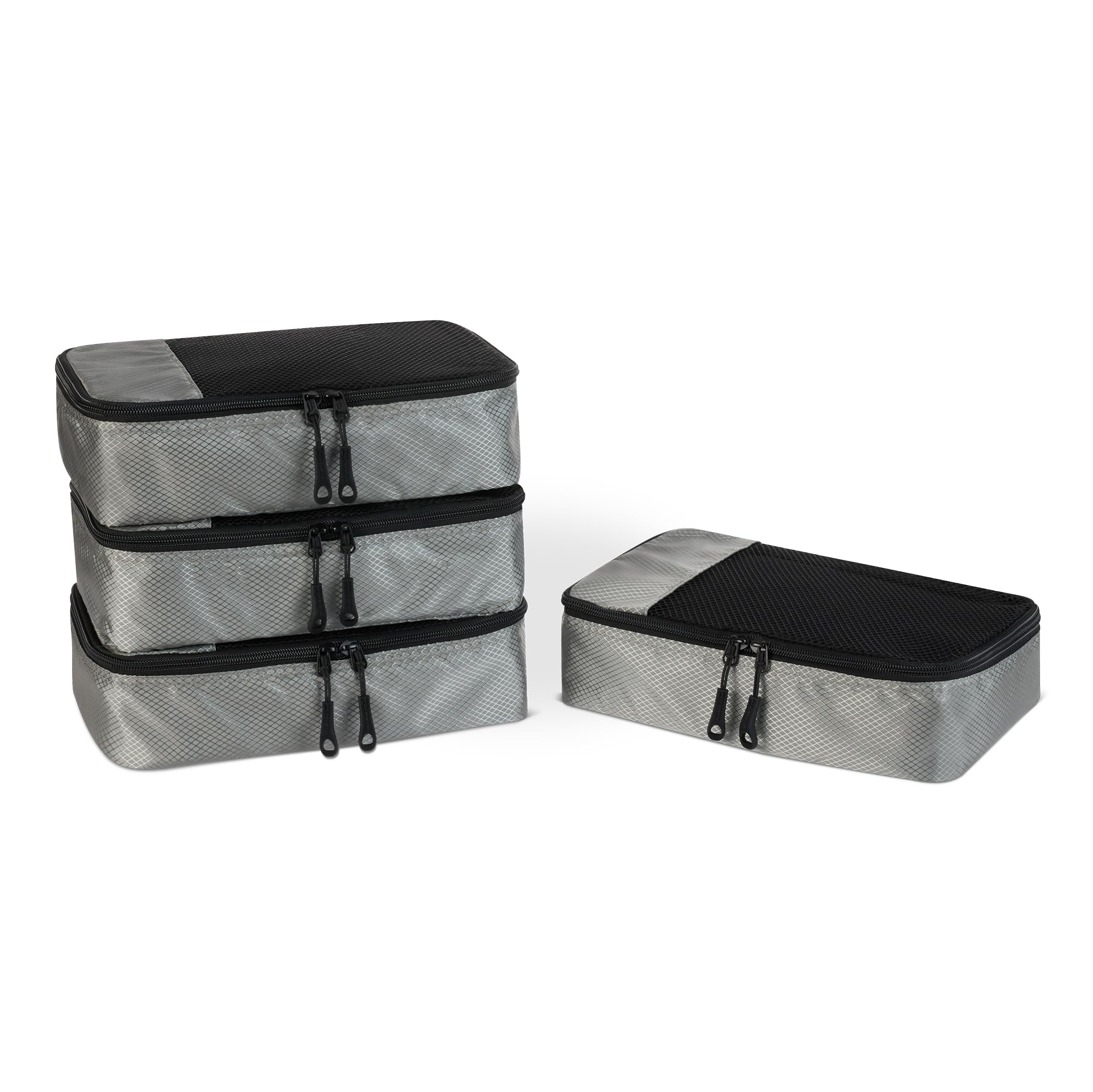 Amazon Essentials4-Piece Packing Cubes Travel Accessories Set, Luggage Organiser with Double Zip, Mesh Top, 100% Polyester, Small, Grey (Previously Amazon Basics)