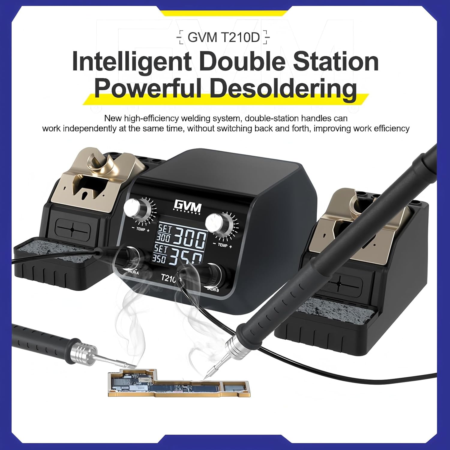 GVM/SUNSHINE T210D Intelligent Double Soldering Station with T210 Soldering Handle Electric Soldering Iron Station for CNC SMD PCB Repair