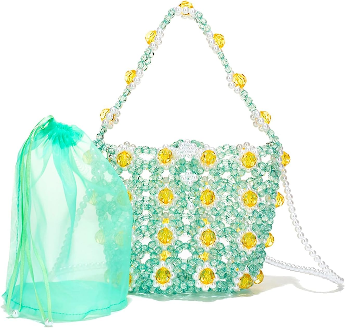 Crossbody Bag for Women, Flower Beaded Handbag, Evening Purse for Party Wedding Travel(Green) - Image 6