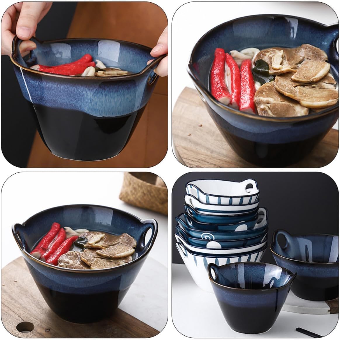GALPADA Japanese Style Ceramic Soup Bowl with Double Ears for Ramen