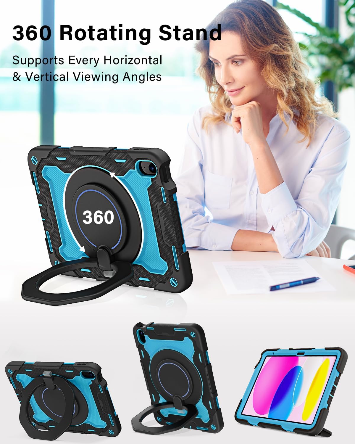 ROISKIN Case for iPad (A16) 11th Generation 11 Inch 2025, iPad 10th Generation Case 10.9" for Kids with Screen Protector,360 Kickstand & Handle,Shoulder Strap,Heavy Duty Military Grade Drop Protection - Image 2