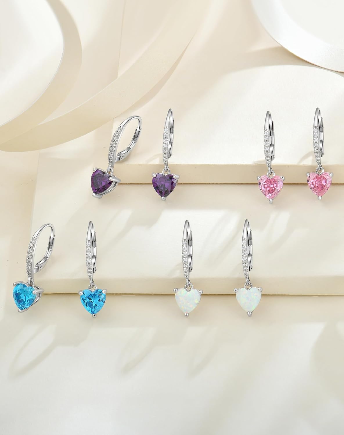 YL Heart Cut Earrings for Women, Solid Sterling Silver 18K White Gold Plated Birthstone Dangle Drop Halo Leverback Earrings Jewelry - Image 5